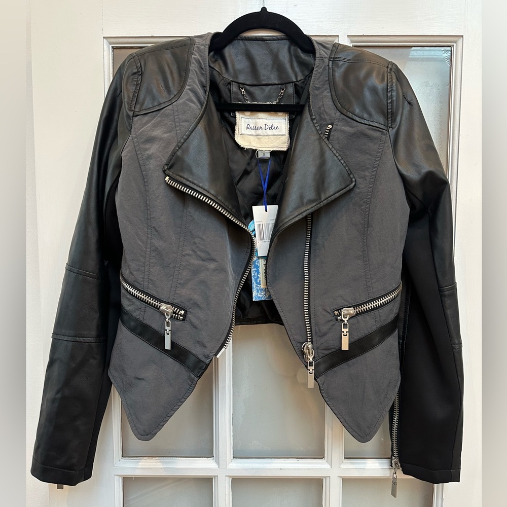 Raison D'etre Faux Leather Biker Chic Moto Zip Jacket Punk Glam Rock Size S NWT